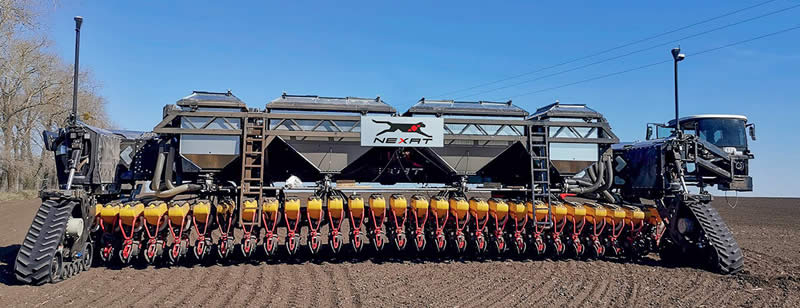 The tank system is shown as a built-in device in the NEXAT and a Väderstad Tempo precision air seeder