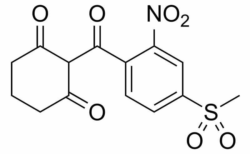 Chemical structure of mesotrione - The active ingredient of Tenacity herbicide